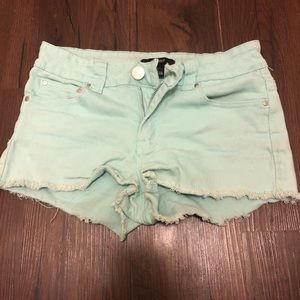 Mint denim cutoffs